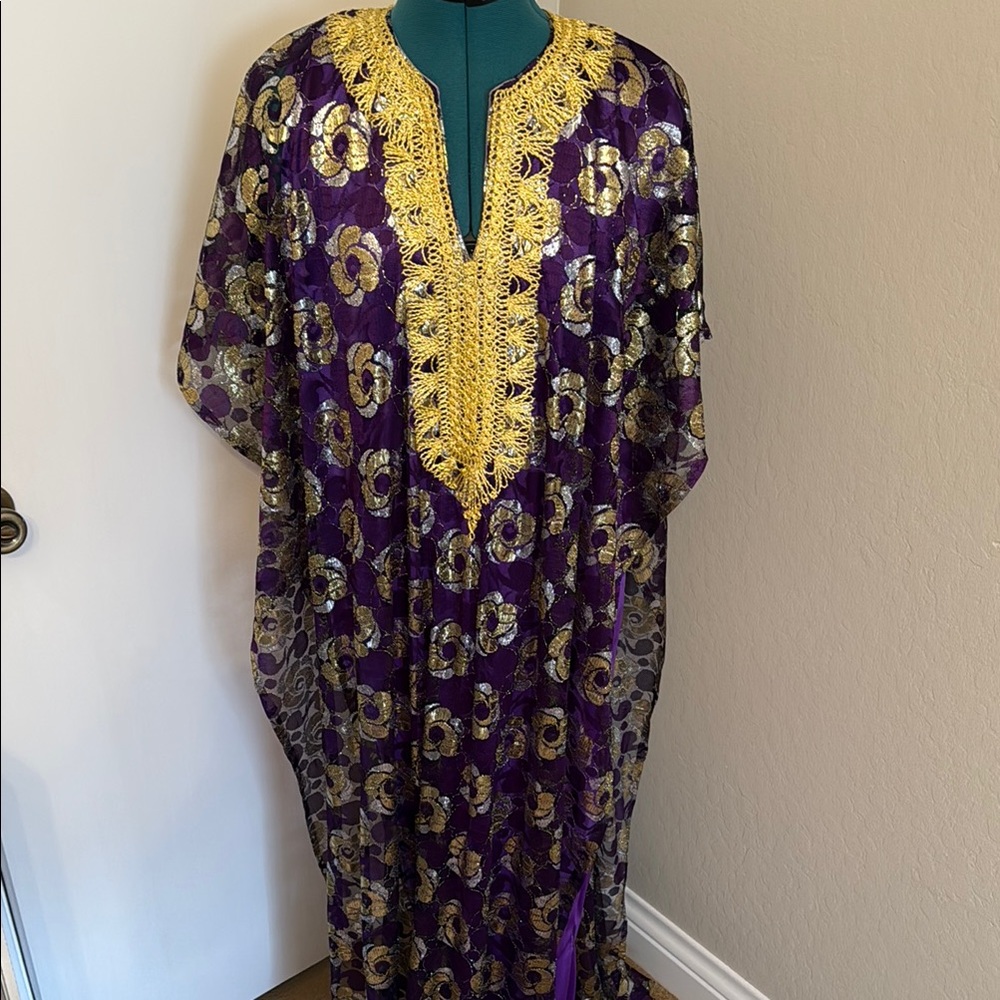 Purple and Gold Floral Kaftan Caftan